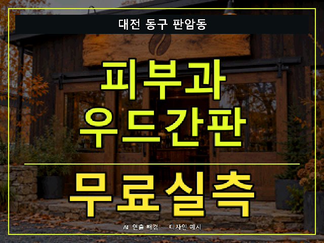 대전 동구 판암동 피부과 우드간판 무료실측 안내 썸네일 · AI 연출 배경