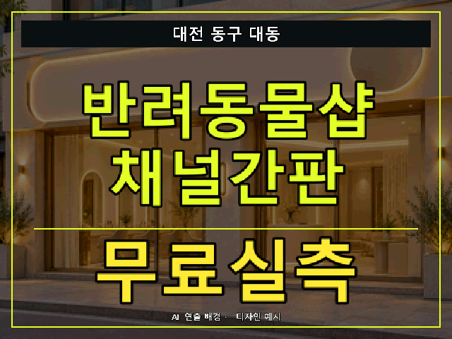 대전 동구 대동 반려동물샵 채널간판 무료실측 안내 썸네일 · AI 연출 배경