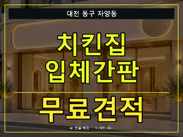 대전 동구 자양동 치킨집 입체간판 무료견적 안내 썸네일 · AI 연출 배경