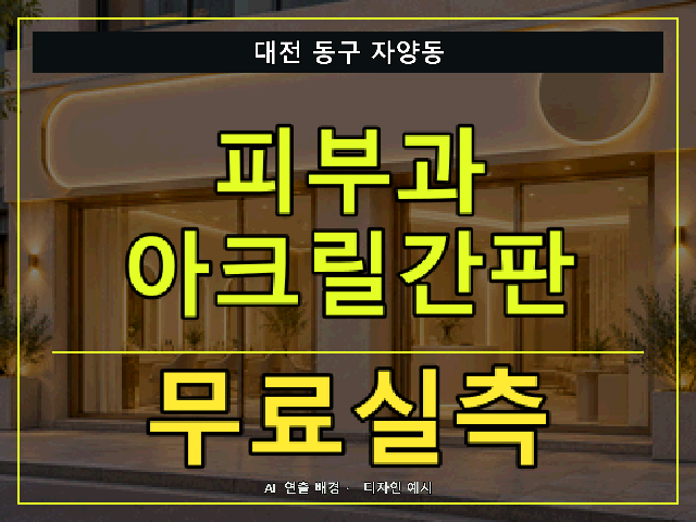 대전 동구 자양동 피부과 아크릴간판 무료실측 안내 썸네일 · AI 연출 배경