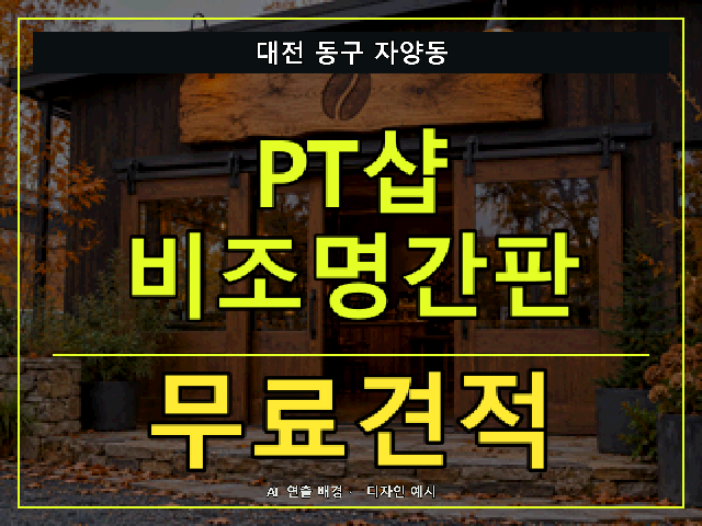 대전 동구 자양동 PT샵 비조명간판 무료견적 안내 썸네일 · AI 연출 배경