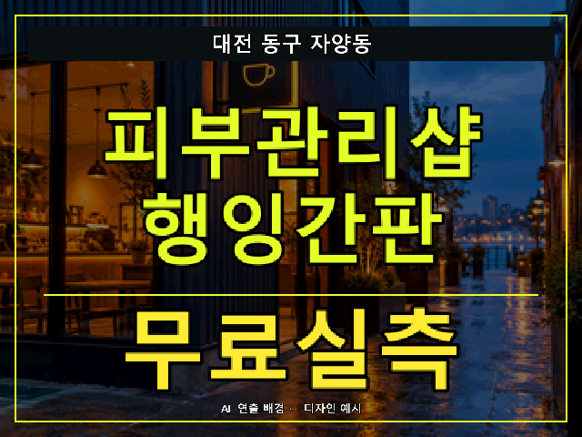 대전 동구 자양동 피부관리샵 행잉간판 무료실측 안내 썸네일 · AI 연출 배경