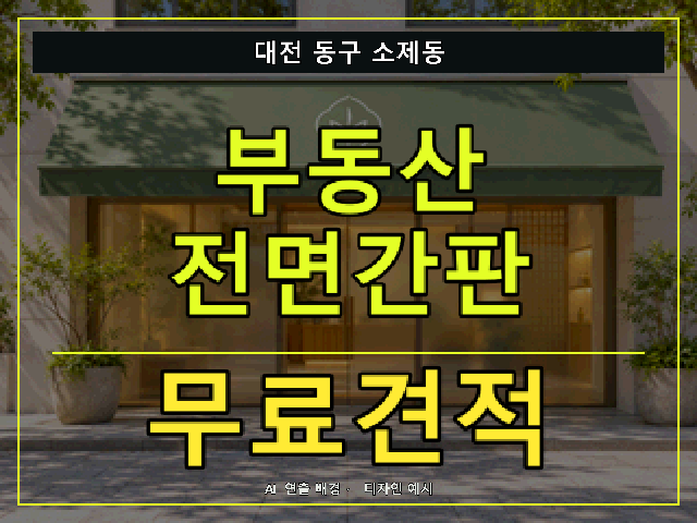 대전 동구 소제동 부동산 전면간판 무료견적 안내 썸네일 · AI 연출 배경