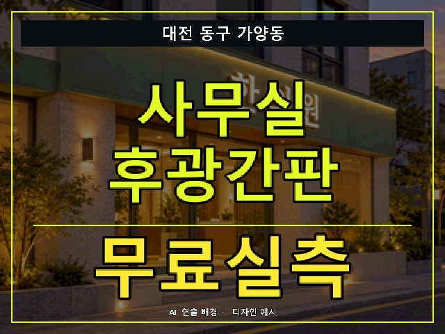 대전 동구 가양동 사무실 후광간판 무료실측 안내 썸네일 · AI 연출 배경