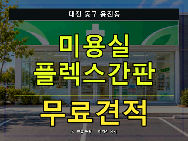 대전 동구 용전동 미용실 플렉스간판 무료견적 안내 썸네일 · AI 연출 배경