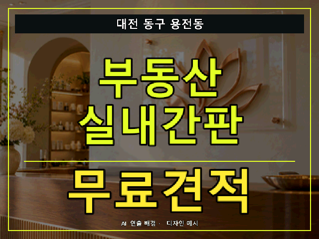 대전 동구 용전동 부동산 실내간판 무료견적 안내 썸네일 · AI 연출 배경