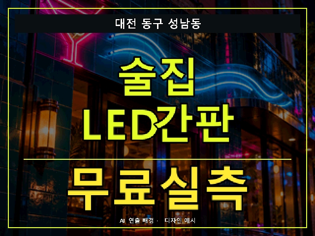 대전 동구 성남동 술집 LED간판 무료실측 안내 썸네일 · AI 연출 배경