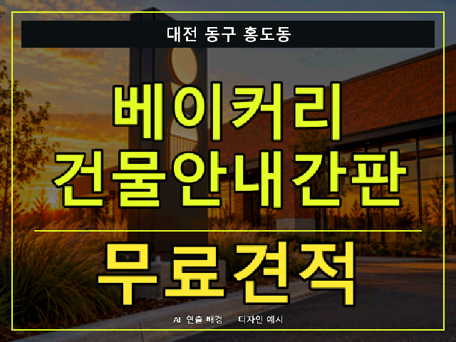 대전 동구 홍도동 베이커리 건물안내간판 무료견적 안내 썸네일 · AI 연출 배경