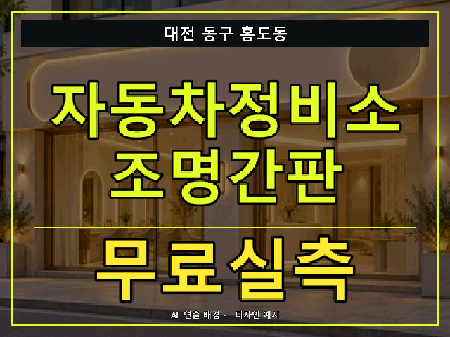 대전 동구 홍도동 자동차정비소 조명간판 무료실측 안내 썸네일 · AI 연출 배경
