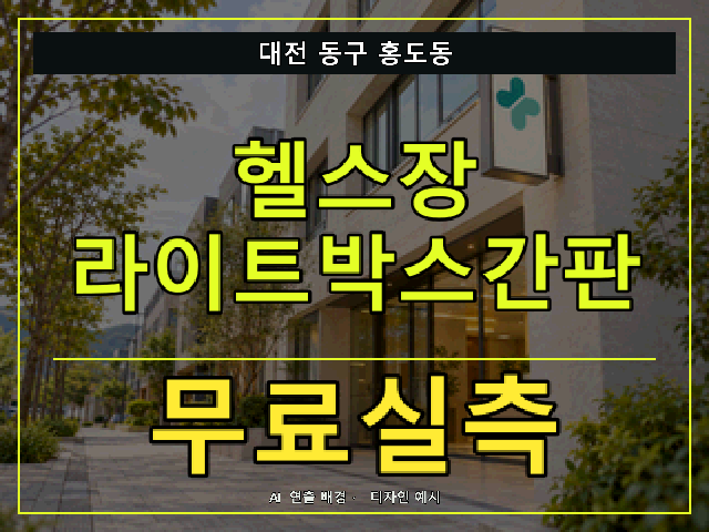 대전 동구 홍도동 헬스장 라이트박스간판 무료실측 안내 썸네일 · AI 연출 배경