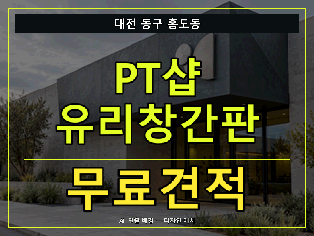 대전 동구 홍도동 PT샵 유리창간판 무료견적 안내 썸네일 · AI 연출 배경