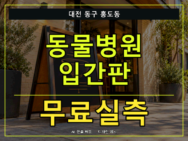 대전 동구 홍도동 동물병원 입간판 무료실측 안내 썸네일 · AI 연출 배경