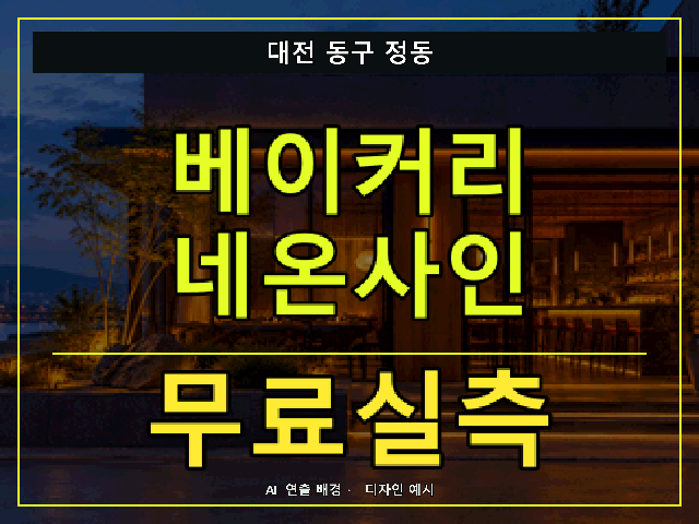 대전 동구 정동 베이커리 네온사인 무료실측 안내 썸네일 · AI 연출 배경