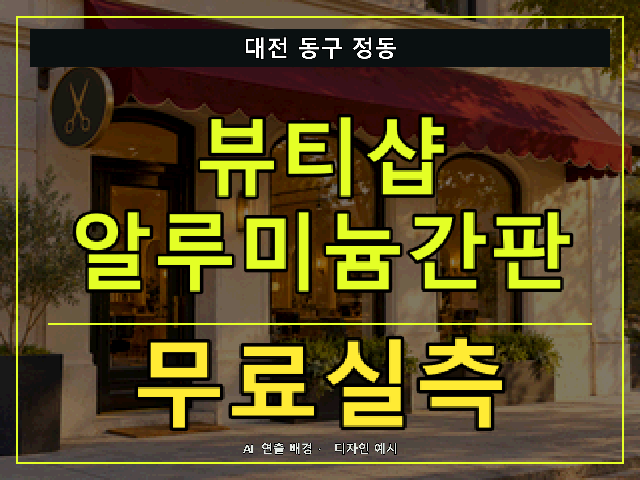 대전 동구 정동 뷰티샵 알루미늄간판 무료실측 안내 썸네일 · AI 연출 배경
