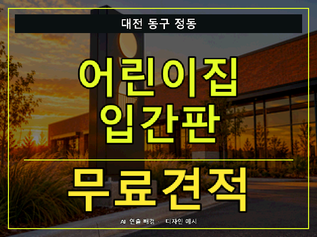 대전 동구 정동 어린이집 입간판 무료견적 안내 썸네일 · AI 연출 배경