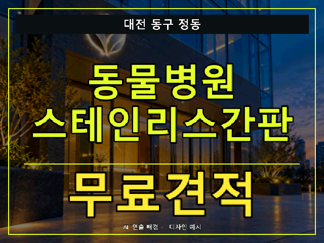 대전 동구 정동 동물병원 스테인리스간판 무료견적 안내 썸네일 · AI 연출 배경