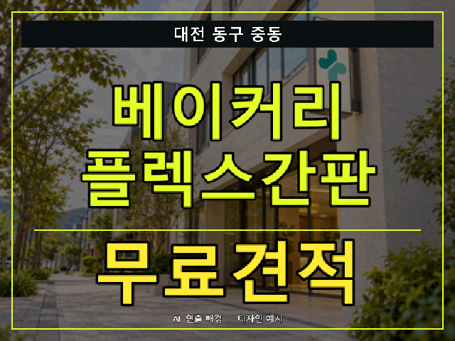 대전 동구 중동 베이커리 플렉스간판 무료견적 안내 썸네일 · AI 연출 배경