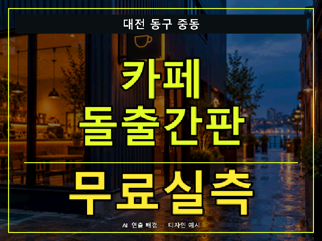 대전 동구 중동 카페 돌출간판 무료실측 안내 썸네일 · AI 연출 배경