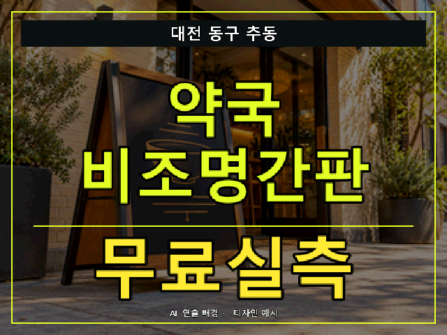 대전 동구 추동 약국 비조명간판 무료실측 안내 썸네일 · AI 연출 배경