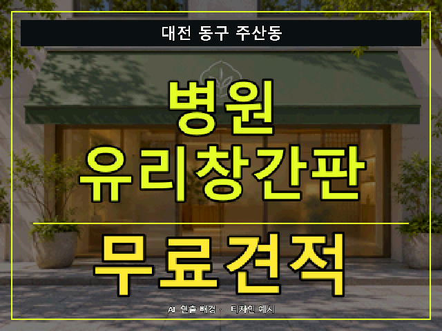 대전 동구 주산동 병원 유리창간판 무료견적 안내 썸네일 · AI 연출 배경