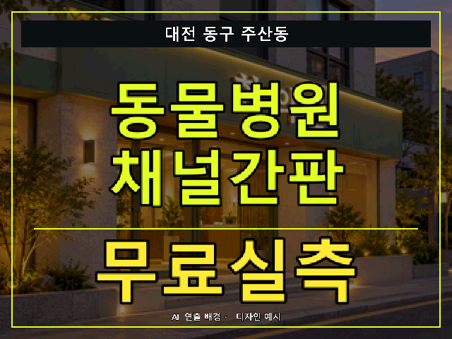 대전 동구 주산동 동물병원 채널간판 무료실측 안내 썸네일 · AI 연출 배경