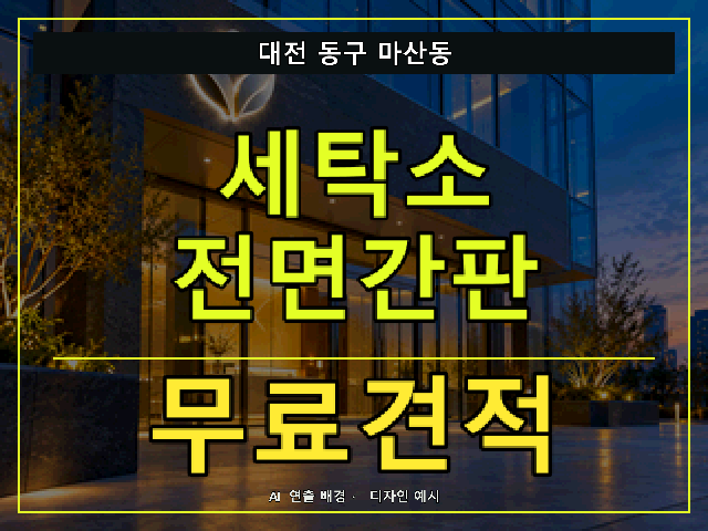 대전 동구 마산동 세탁소 전면간판 무료견적 안내 썸네일 · AI 연출 배경