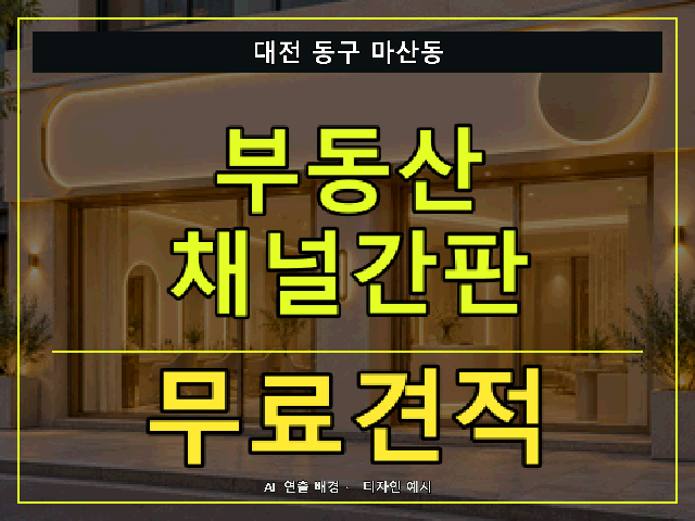 대전 동구 마산동 부동산 채널간판 무료견적 안내 썸네일 · AI 연출 배경