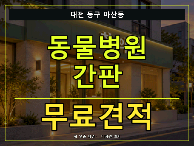 대전 동구 마산동 동물병원 간판 무료견적 안내 썸네일 · AI 연출 배경