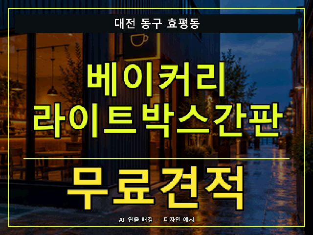 대전 동구 효평동 베이커리 라이트박스간판 무료견적 안내 썸네일 · AI 연출 배경