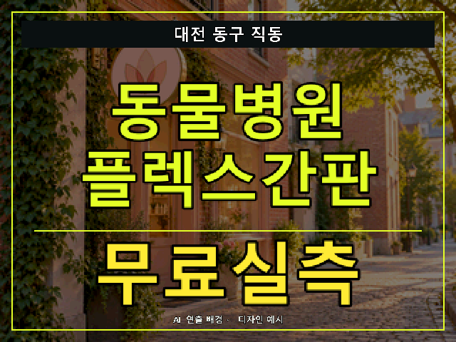 대전 동구 직동 동물병원 플렉스간판 무료실측 안내 썸네일 · AI 연출 배경