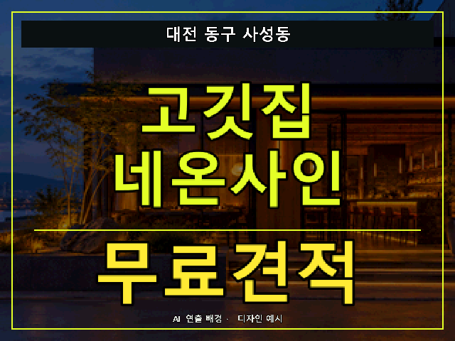 대전 동구 사성동 고깃집 네온사인 무료견적 안내 썸네일 · AI 연출 배경