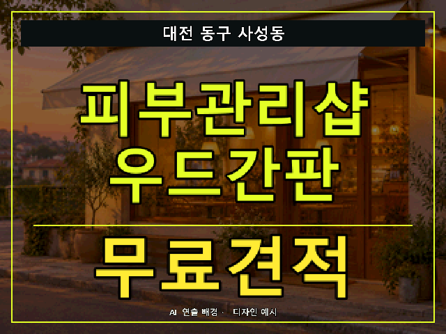 대전 동구 사성동 피부관리샵 우드간판 무료견적 안내 썸네일 · AI 연출 배경