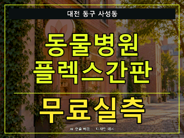 대전 동구 사성동 동물병원 플렉스간판 무료실측 안내 썸네일 · AI 연출 배경