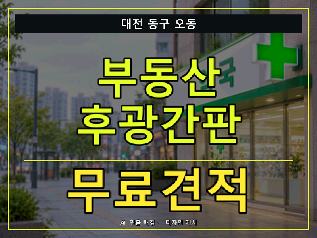 대전 동구 오동 부동산 후광간판 무료견적 안내 썸네일 · AI 연출 배경