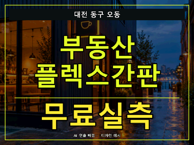 대전 동구 오동 부동산 플렉스간판 무료실측 안내 썸네일 · AI 연출 배경