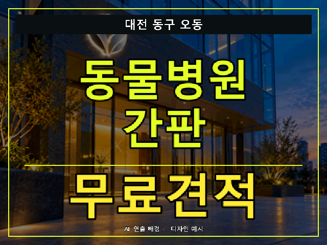 대전 동구 오동 동물병원 간판 무료견적 안내 썸네일 · AI 연출 배경