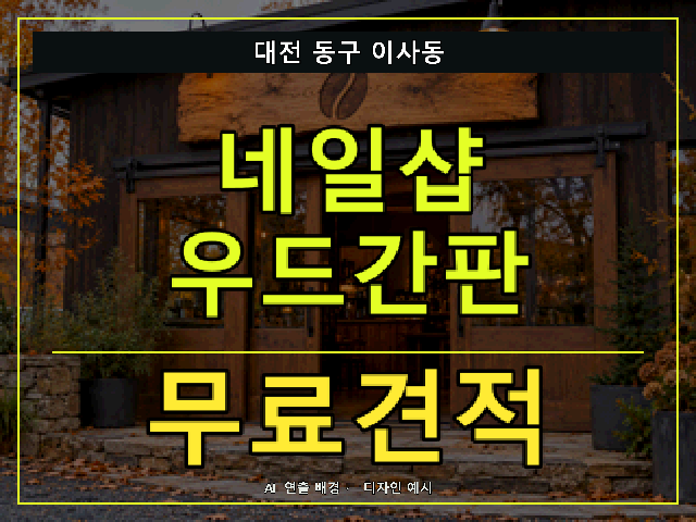 대전 동구 이사동 네일샵 우드간판 무료견적 안내 썸네일 · AI 연출 배경