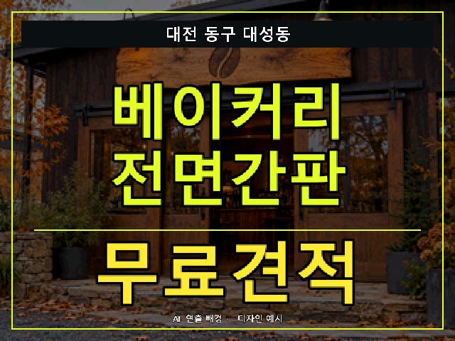 대전 동구 대성동 베이커리 전면간판 무료견적 안내 썸네일 · AI 연출 배경