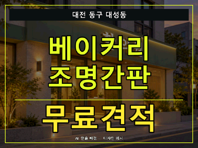대전 동구 대성동 베이커리 조명간판 무료견적 안내 썸네일 · AI 연출 배경