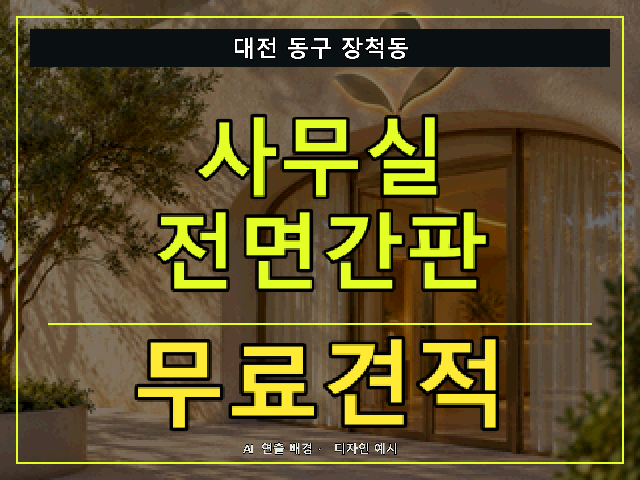대전 동구 장척동 사무실 전면간판 무료견적 안내 썸네일 · AI 연출 배경