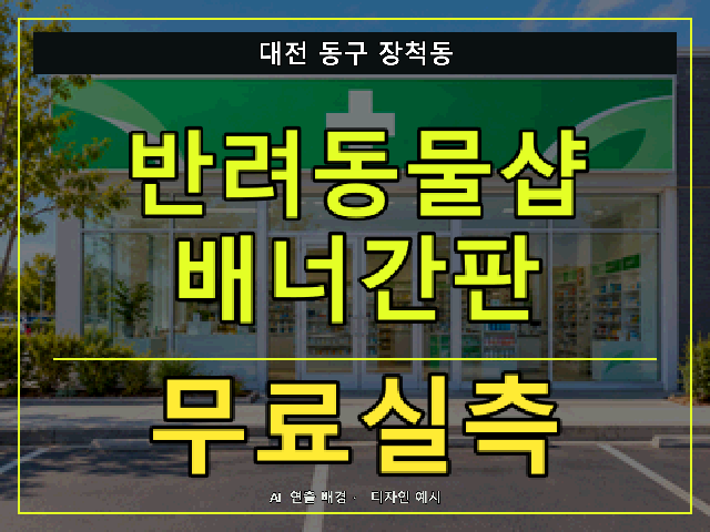 대전 동구 장척동 반려동물샵 배너간판 무료실측 안내 썸네일 · AI 연출 배경