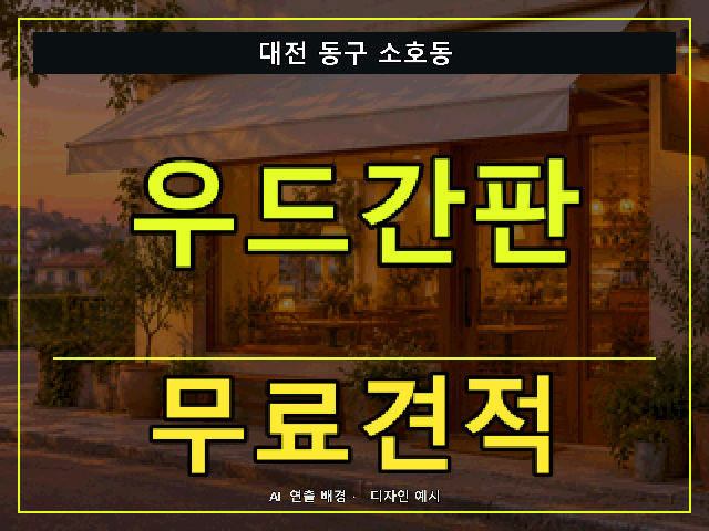 대전 동구 소호동 우드간판 무료견적 안내 썸네일 · AI 연출 배경