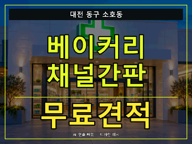대전 동구 소호동 베이커리 채널간판 무료견적 안내 썸네일 · AI 연출 배경