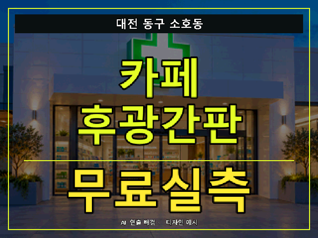 대전 동구 소호동 카페 후광간판 무료실측 안내 썸네일 · AI 연출 배경