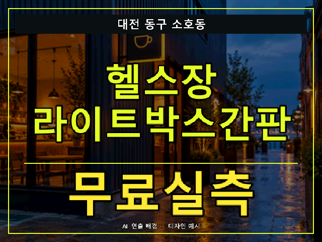 대전 동구 소호동 헬스장 라이트박스간판 무료실측 안내 썸네일 · AI 연출 배경