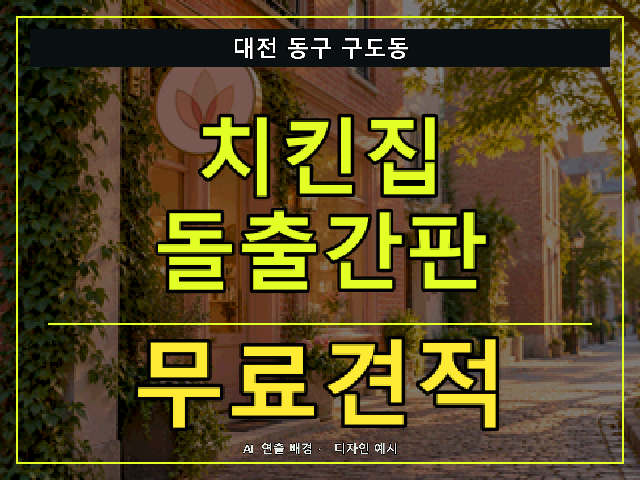 대전 동구 구도동 치킨집 돌출간판 무료견적 안내 썸네일 · AI 연출 배경