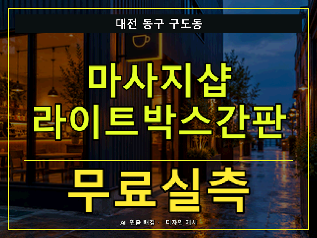 대전 동구 구도동 마사지샵 라이트박스간판 무료실측 안내 썸네일 · AI 연출 배경