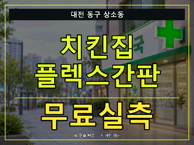 대전 동구 상소동 치킨집 플렉스간판 무료실측 안내 썸네일 · AI 연출 배경