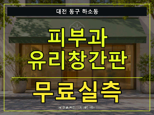 대전 동구 하소동 피부과 유리창간판 무료실측 안내 썸네일 · AI 연출 배경