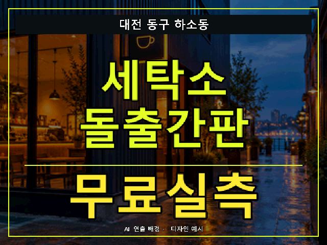 대전 동구 하소동 세탁소 돌출간판 무료실측 안내 썸네일 · AI 연출 배경